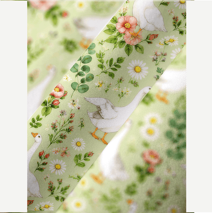 Pastoral Goose Garden Print Kimono Sleeve Kaftan Dress