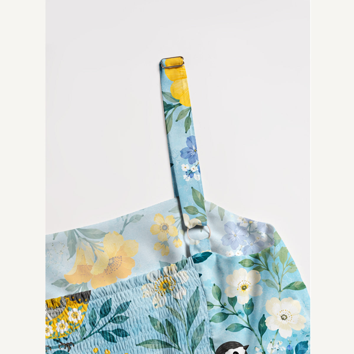 Flower Birds Print Wide Straps Maxi Dress With Pockets