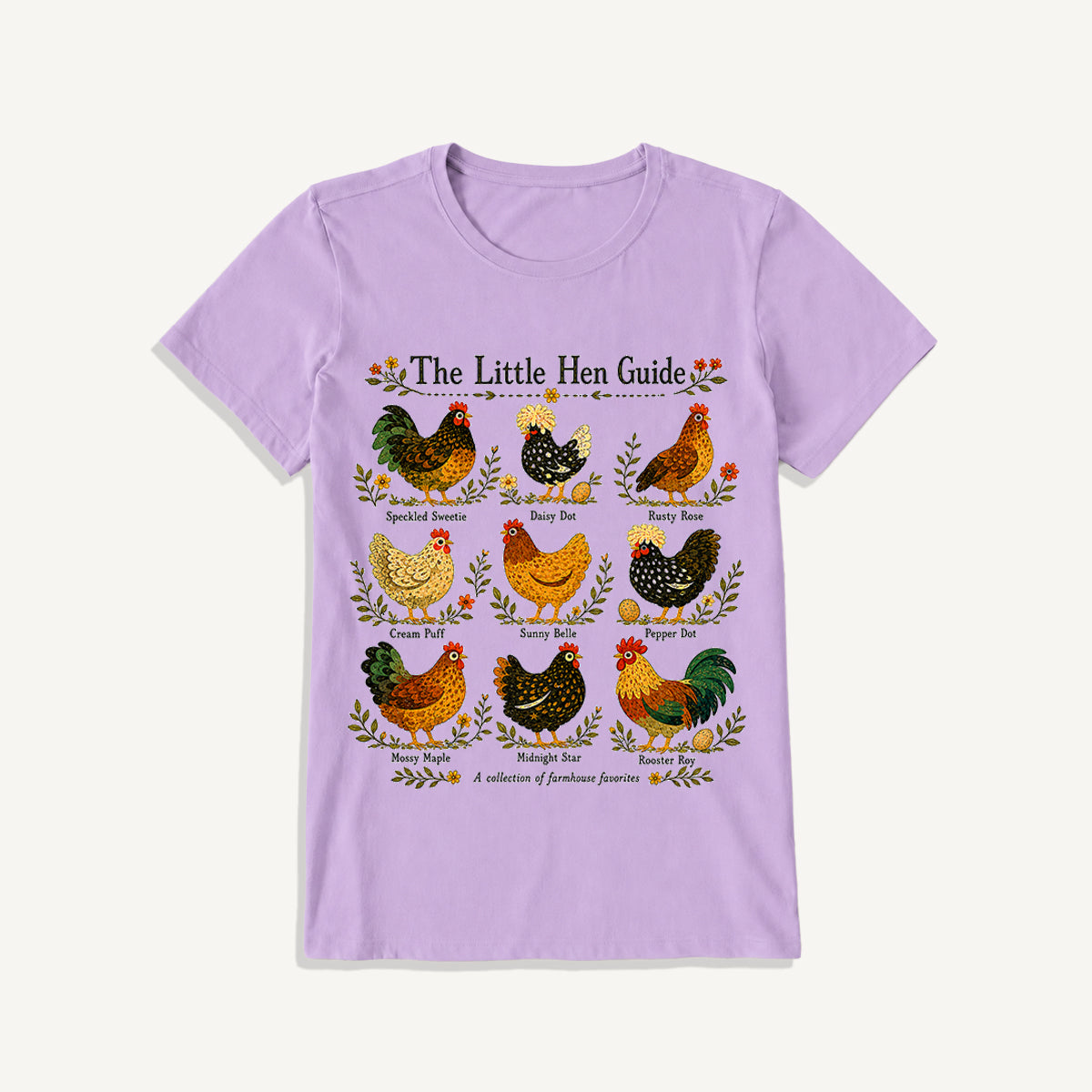 Vintage Hen Breed Guide Print Crew Neck Cotton Tee