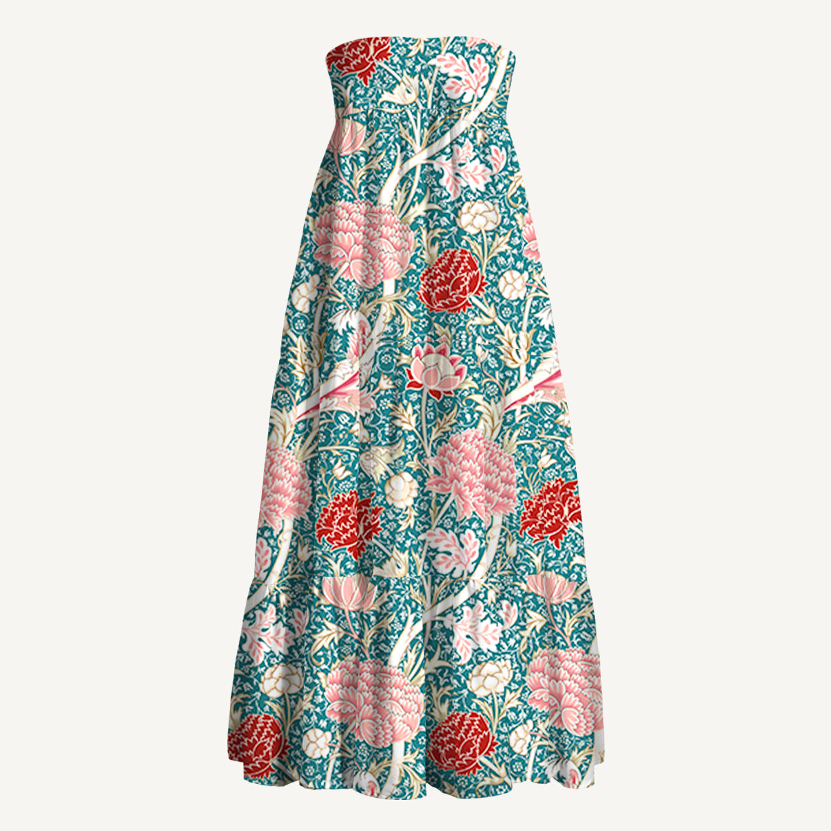 Vintage Peony Lotus Floral Print Convertible Maxi Skirt & Strapless Dress