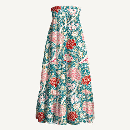 Vintage Peony Lotus Floral Print Convertible Maxi Skirt & Strapless Dress