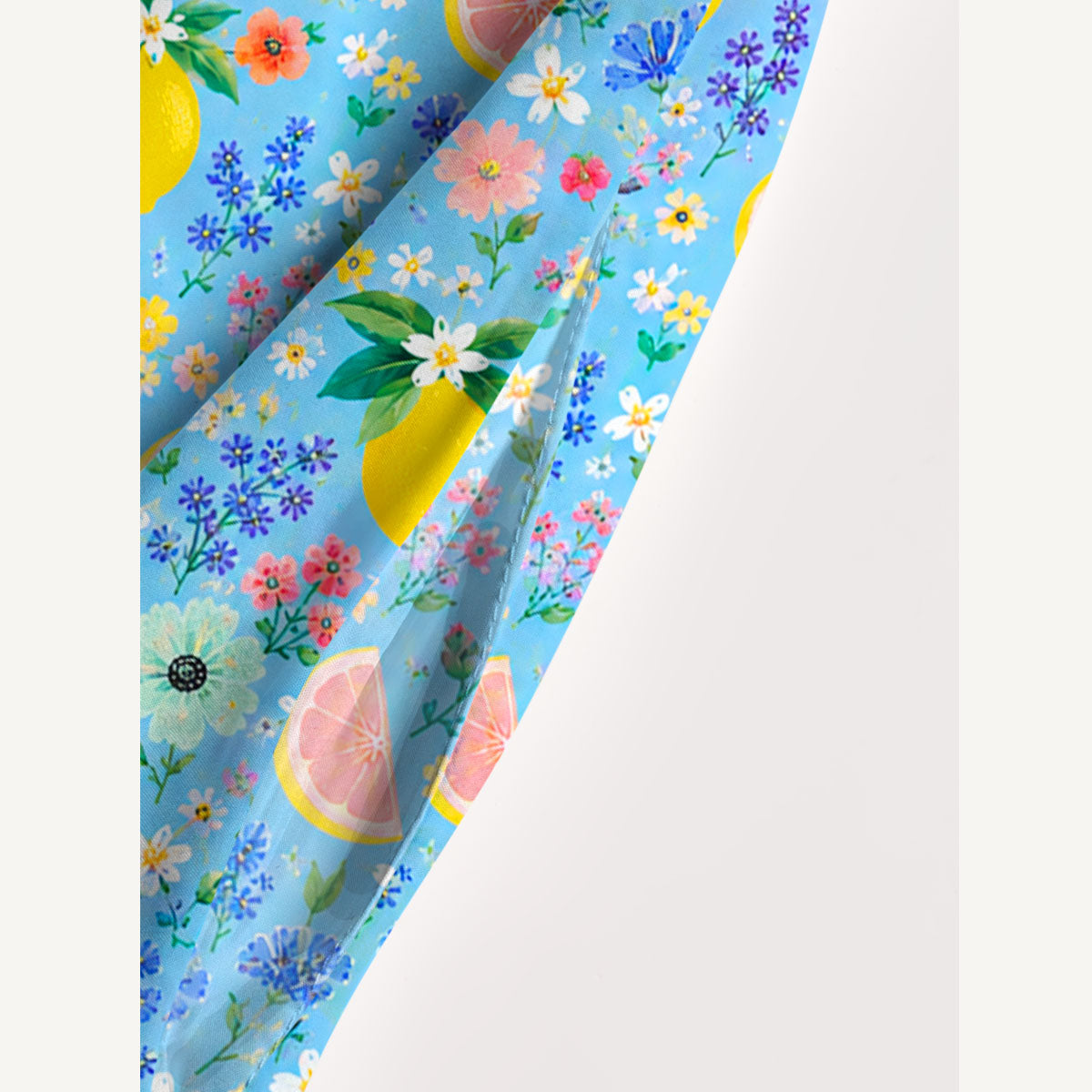 Lemon Blossom Garden Print Wide Straps Maxi Dress With Pockets