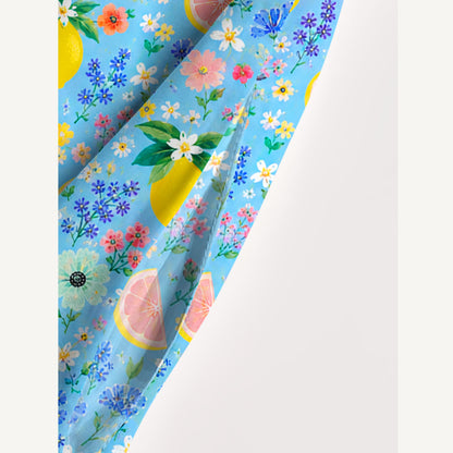 Lemon Blossom Garden Print Wide Straps Maxi Dress With Pockets