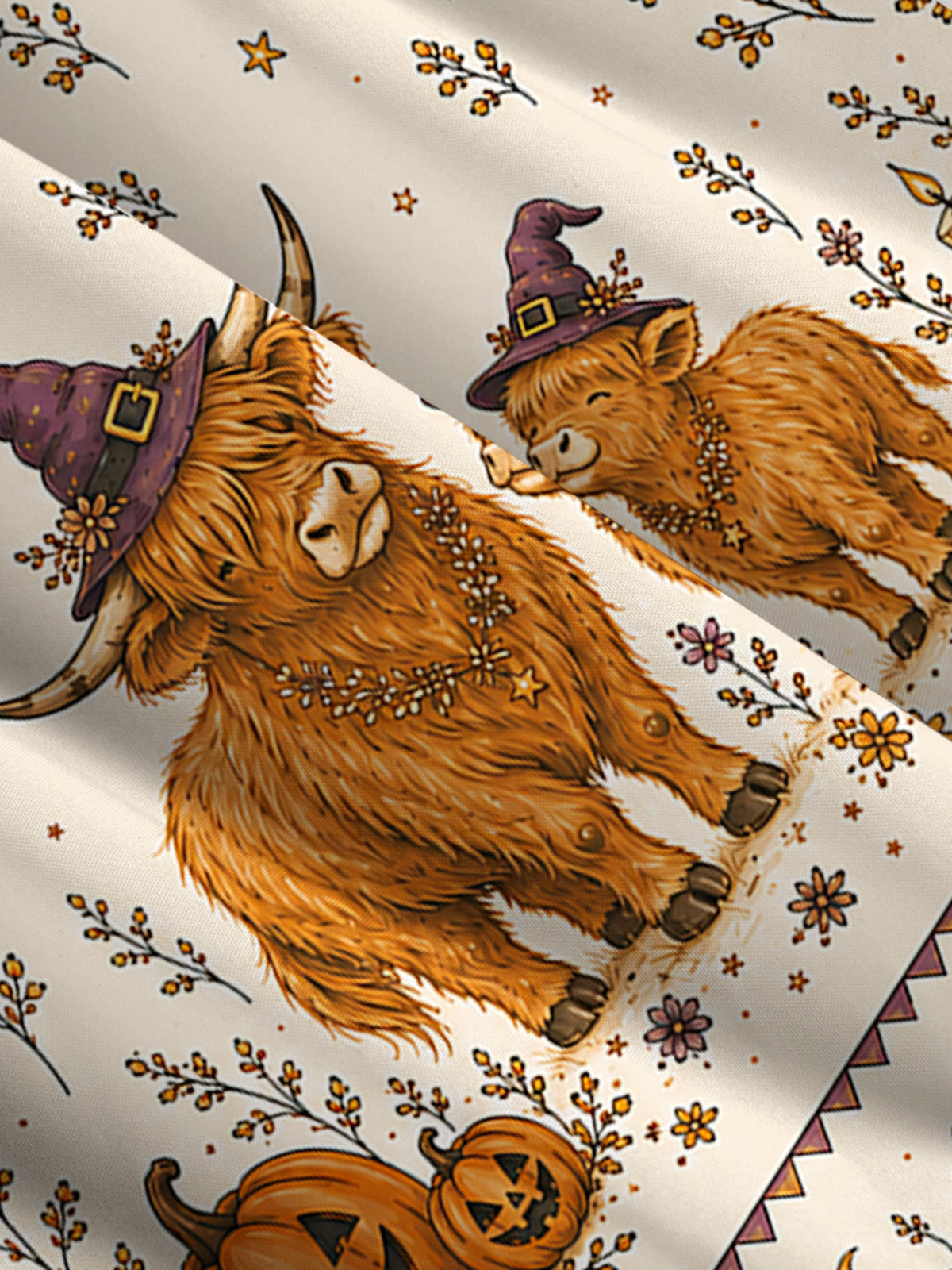 Witchy Highland Cow Harvest Print Wide Straps Maxi Dress With Pockets
