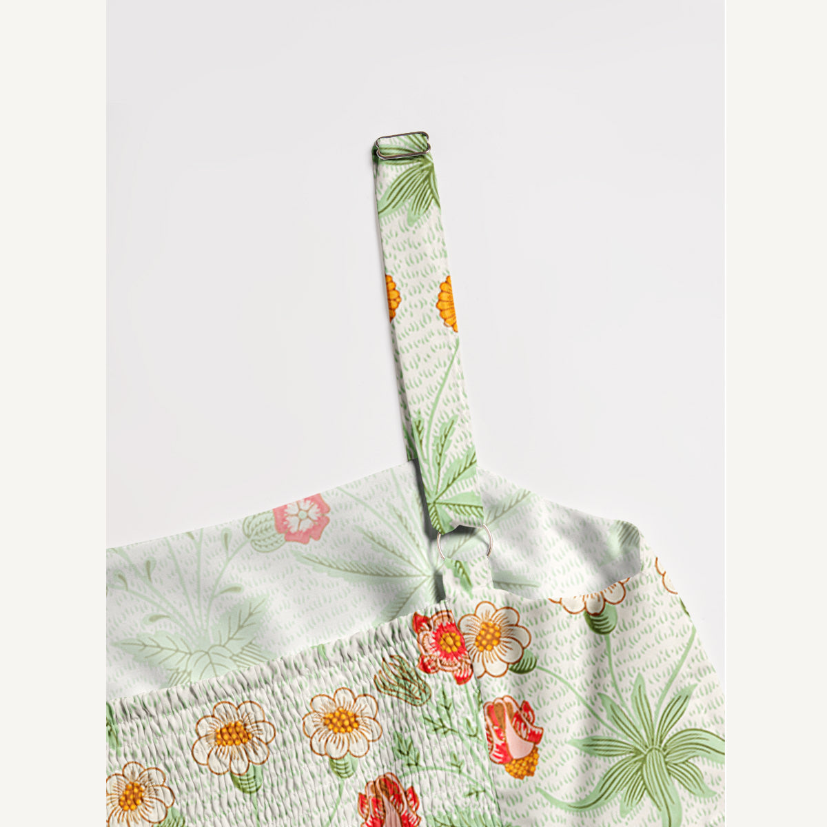 Delicate Retro Florals Mint Green Leaves Print Wide Straps Maxi Dress With Pockets