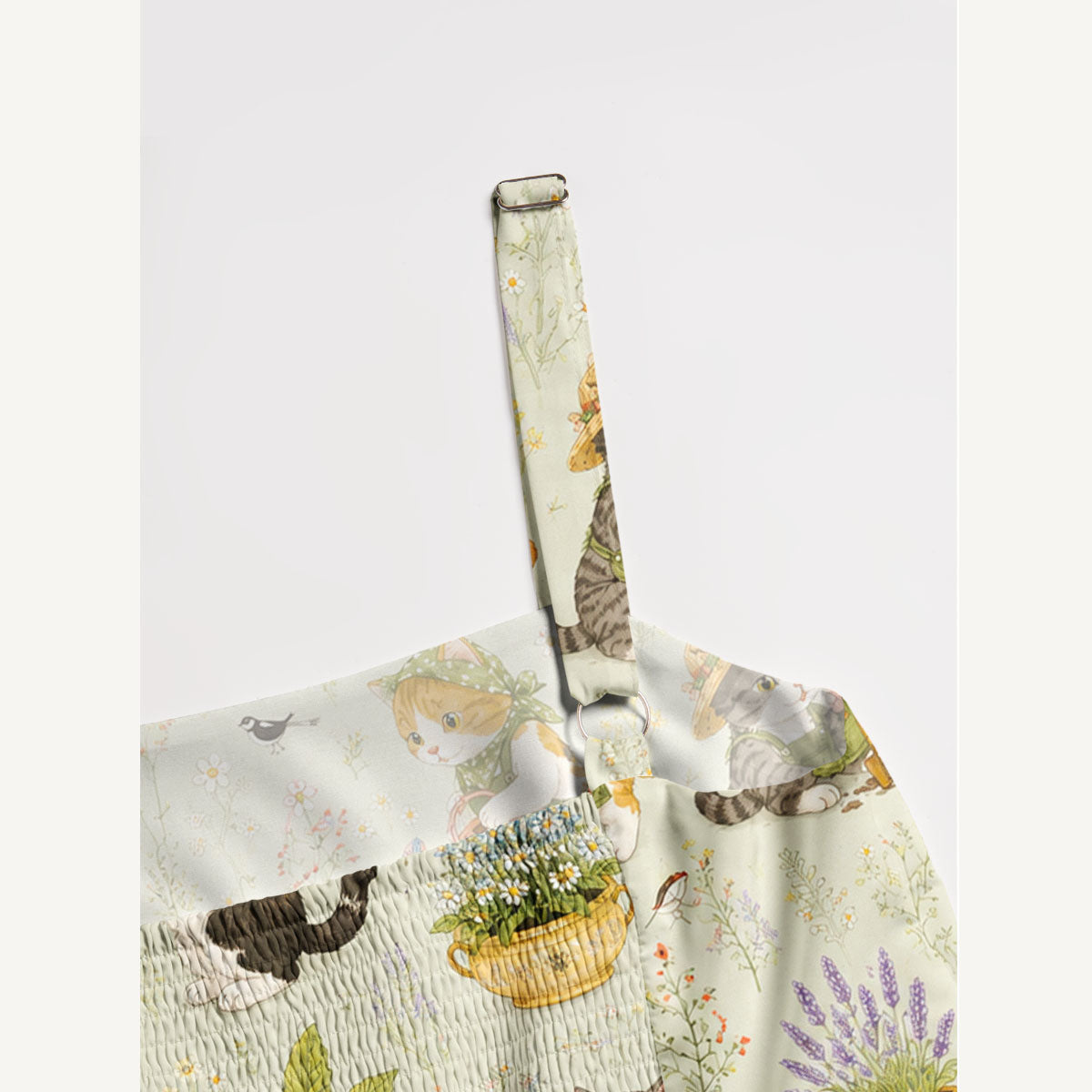 Whimsical Garden Cats Print Wide Straps Maxi Dress With Pockets