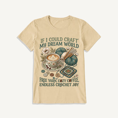 Cozy Coffee Crochet Dream Print Crew Neck Cotton Tee
