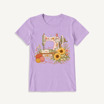 Vintage Floral Sewing Nook Print Crew Neck Cotton Tee