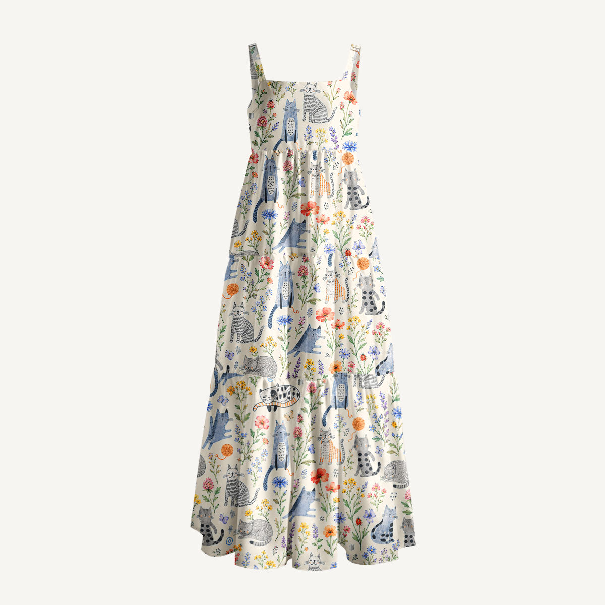 Whiskers in the Wildflowers Print Wide Straps Maxi Dress With Pockets