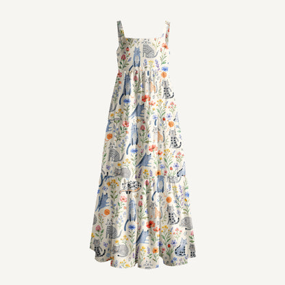 Whiskers in the Wildflowers Print Wide Straps Maxi Dress With Pockets