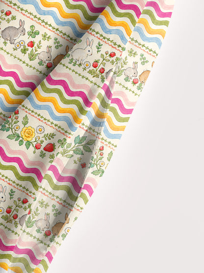 Strawberry Bunny Waves Print Wide Straps Maxi Dress With Pockets