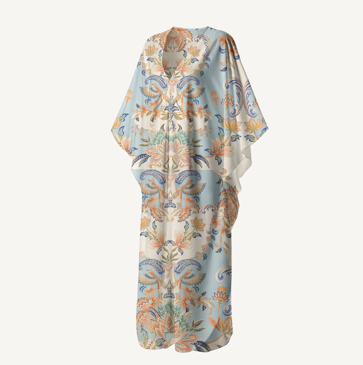 V‑Neck Azure Lily Palace Kimono Sleeve Kaftan Dress