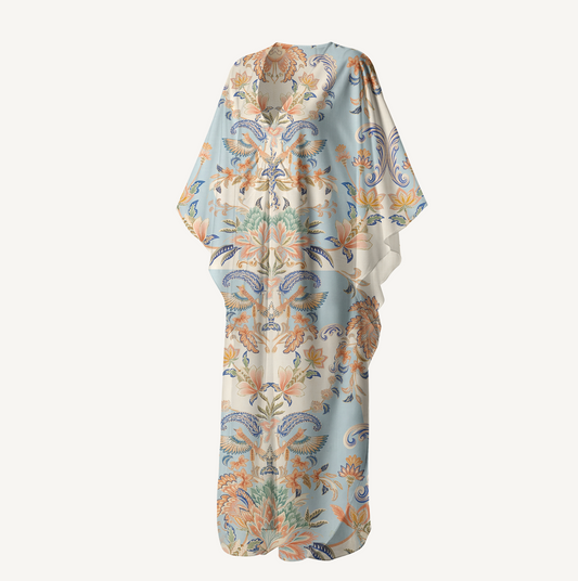 V‑Neck Azure Lily Palace Kimono Sleeve Kaftan Dress