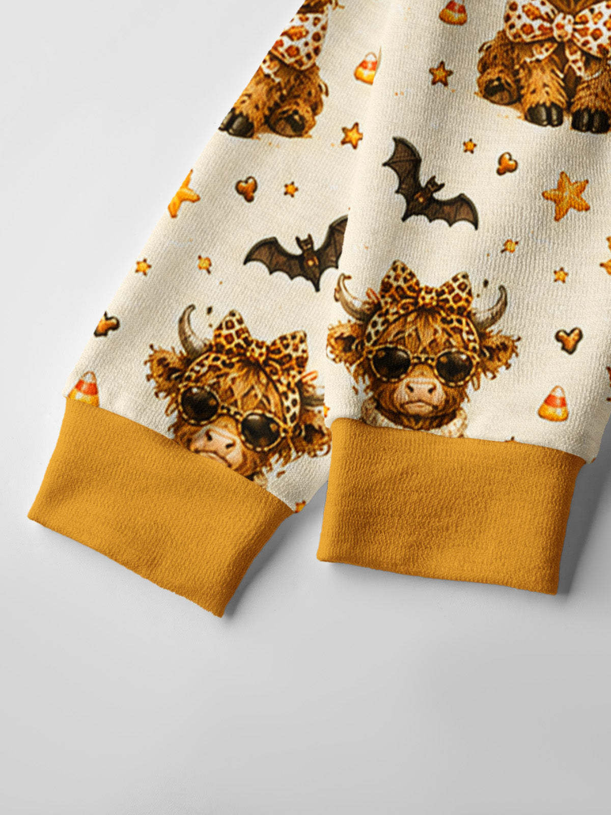 Lightweight Crew Neck Long‑Sleeve Cropped Spooky Highland Cows Print Fine‑Knit Cardigan