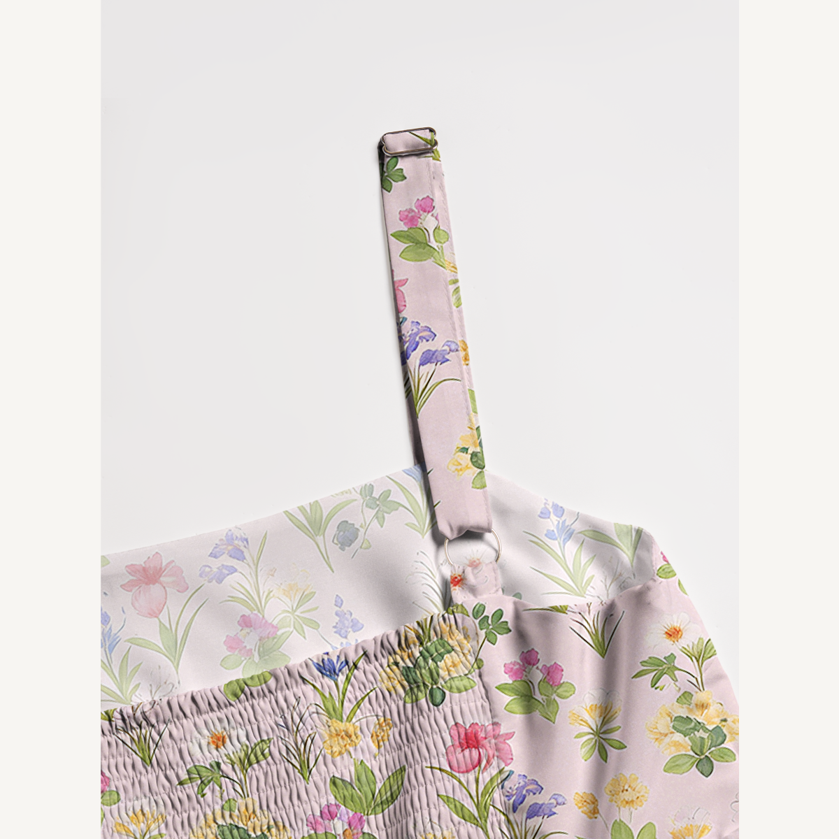 Square Neck Delicate Blossom Print Wide Straps Maxi Dress With Pockets