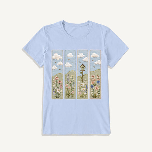 Wildflower Meadow Stitch Print Crew Neck Cotton Tee