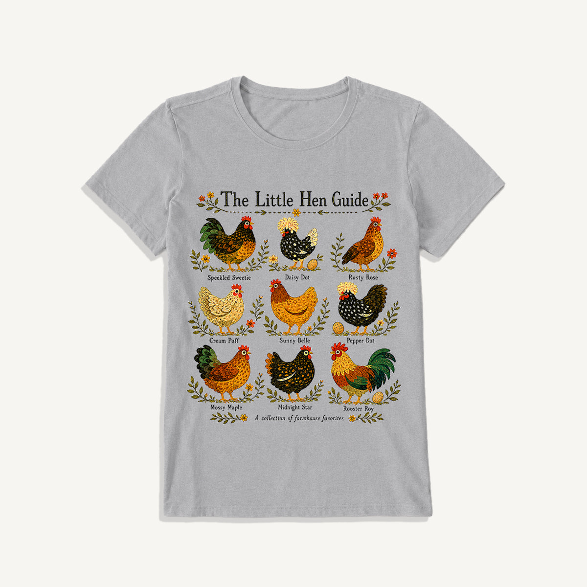 Vintage Hen Breed Guide Print Crew Neck Cotton Tee