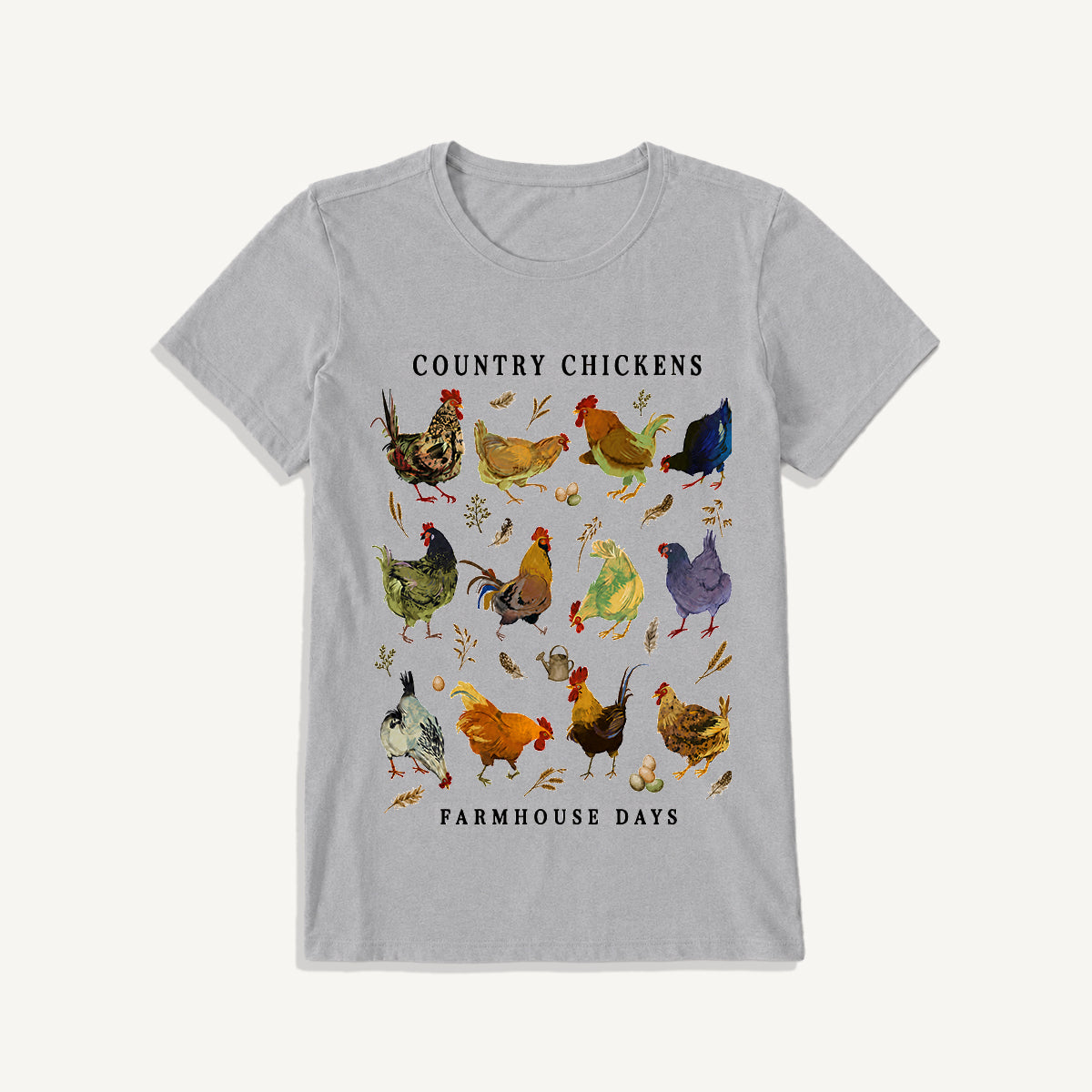 Country Chicken Farmhouse Collection Print Crew Neck Cotton Tee