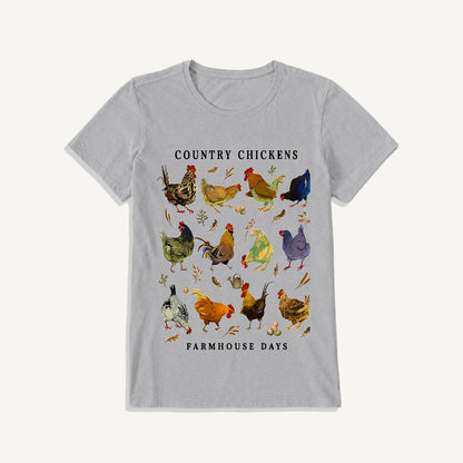 Country Chicken Farmhouse Collection Print Crew Neck Cotton Tee