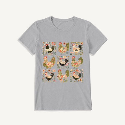 Folk Hen Grid Print Crew Neck Cotton Tee