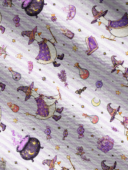 Lightweight Crew Neck Long‑Sleeve Cropped Halloween Witch Gooses Print Fine‑Knit Cardigan
