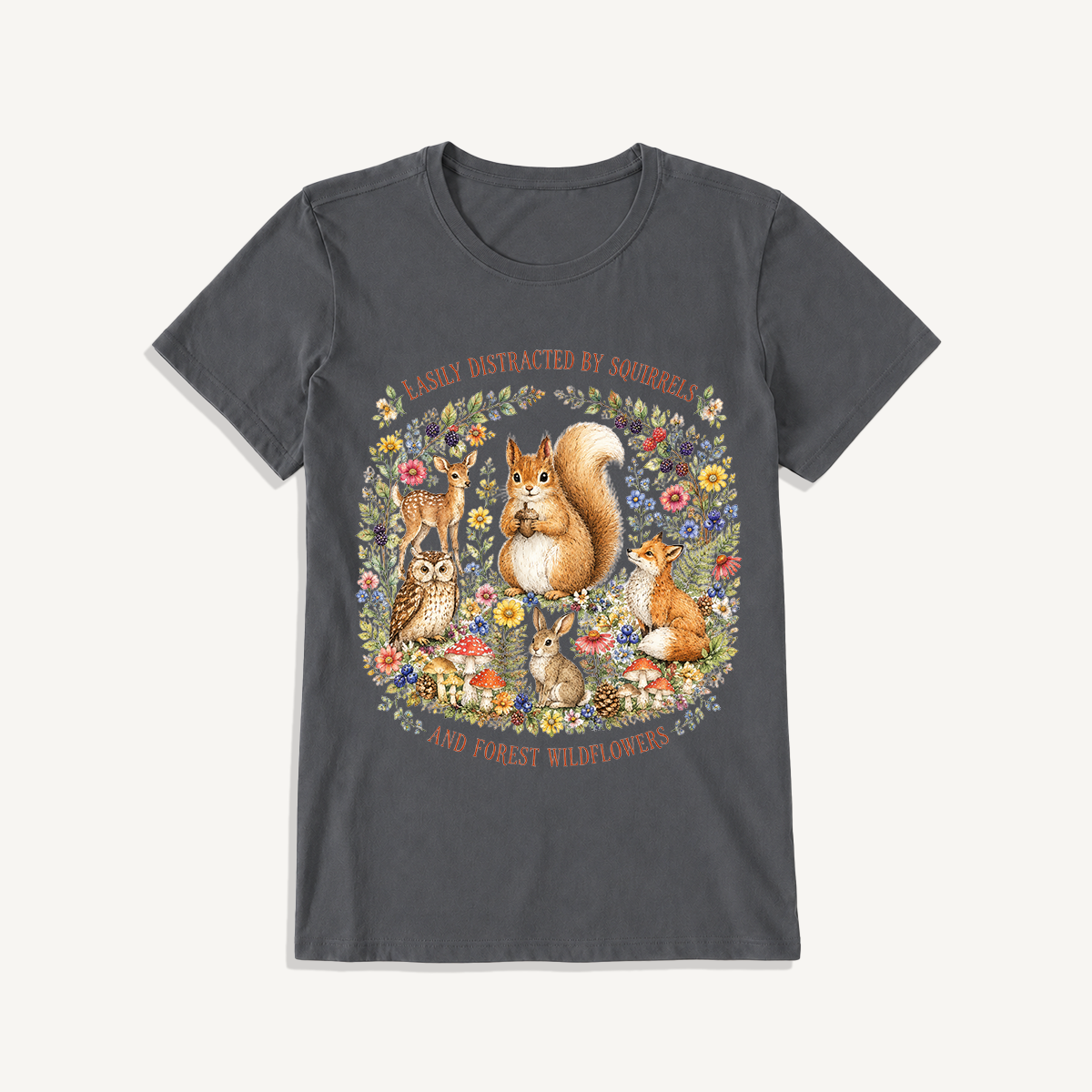 Woodland Wildflower Tales Print Crew Neck Cotton Tee