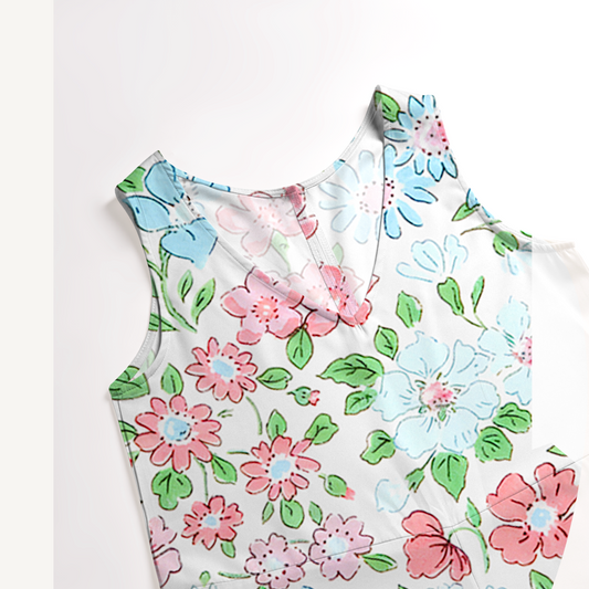 V-Neck Pastel Cottage Floral Jumpsuit with Pockets for Women