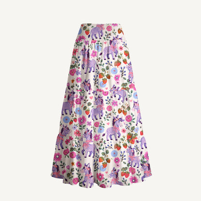 Strawberry Blossom Donkeys Print Convertible Maxi Skirt & Strapless Dress