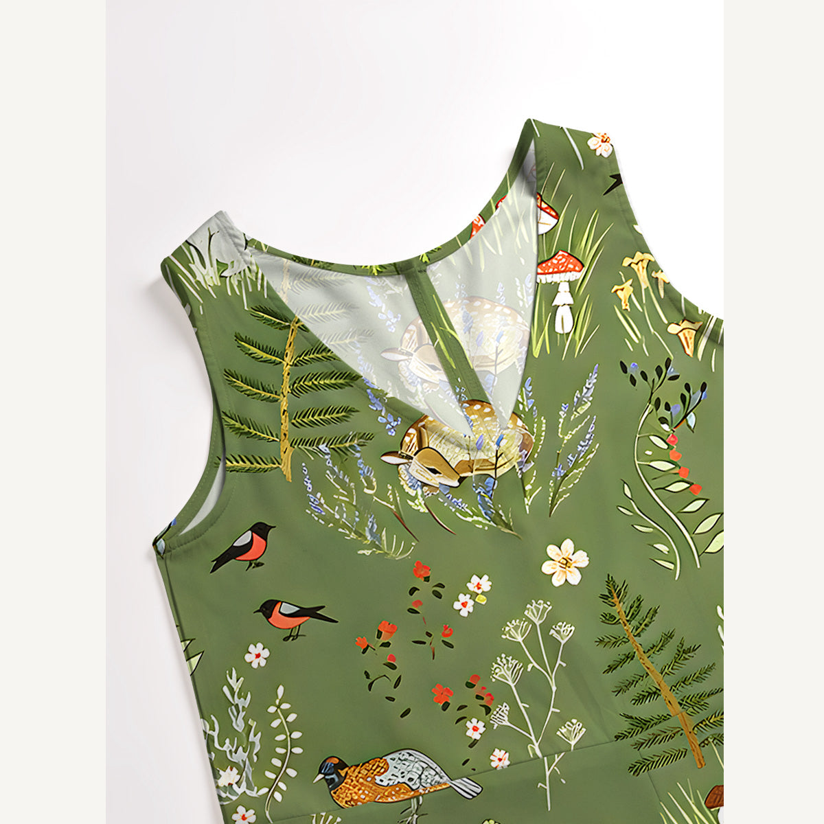 Whimsical Woodland Animals Print Boho Jumpsuit with Pockets for Women