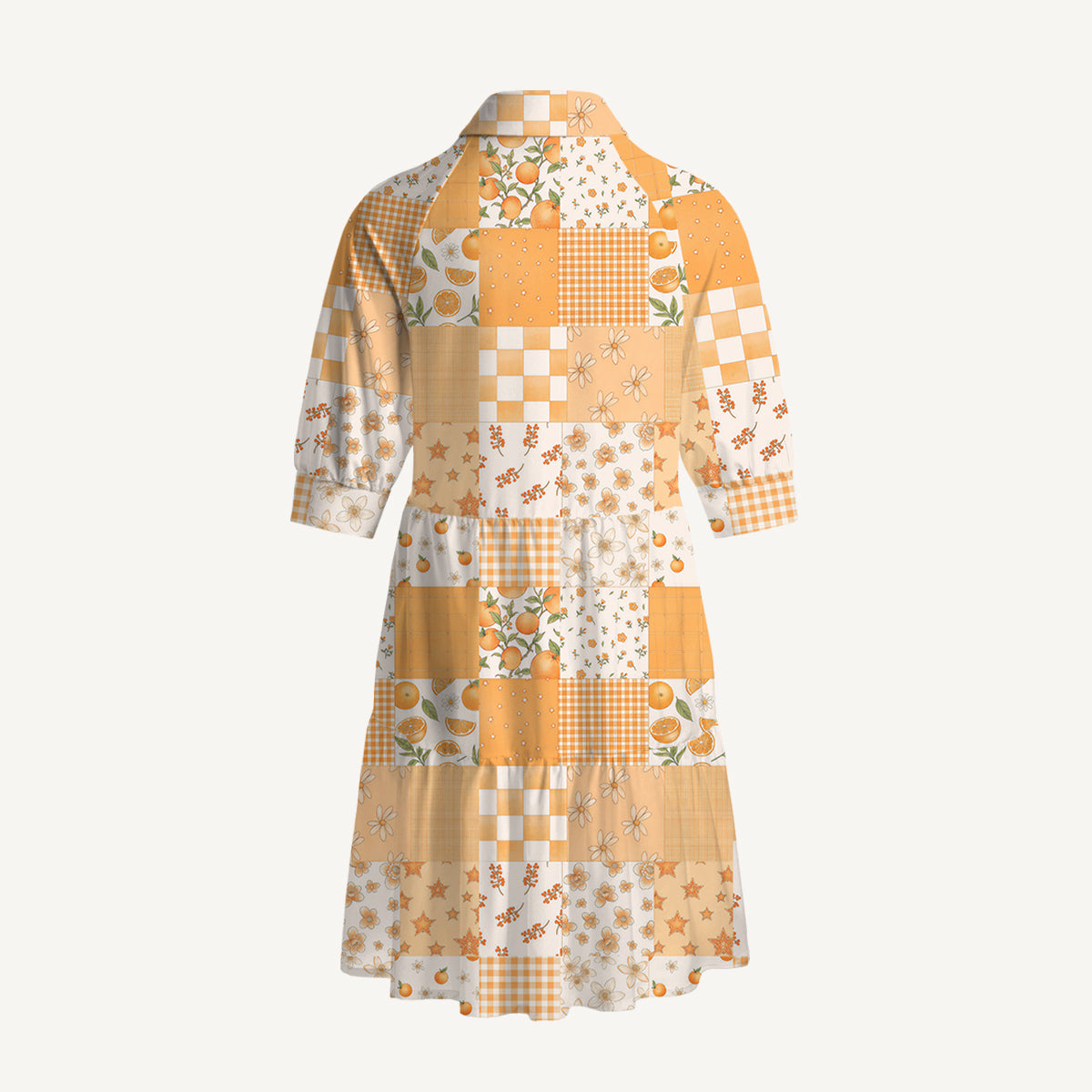 V Neck Collared Lemon Sunshine Patchwork Mini Dress For Women With Pockets