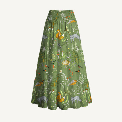 Whimsical Woodland Animals Print Convertible Maxi Skirt & Strapless Dress