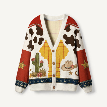 Western Cowboy Cactus Cow-Print Ugly Cardigan Sweaters