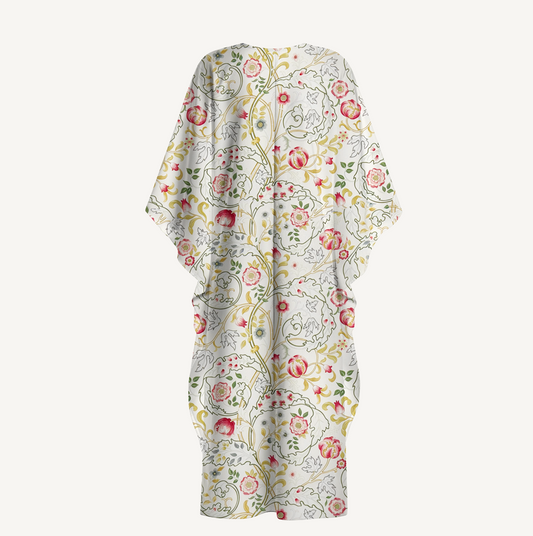 V‑Neck Peony Vine Garden Kimono Sleeve Kaftan Dress