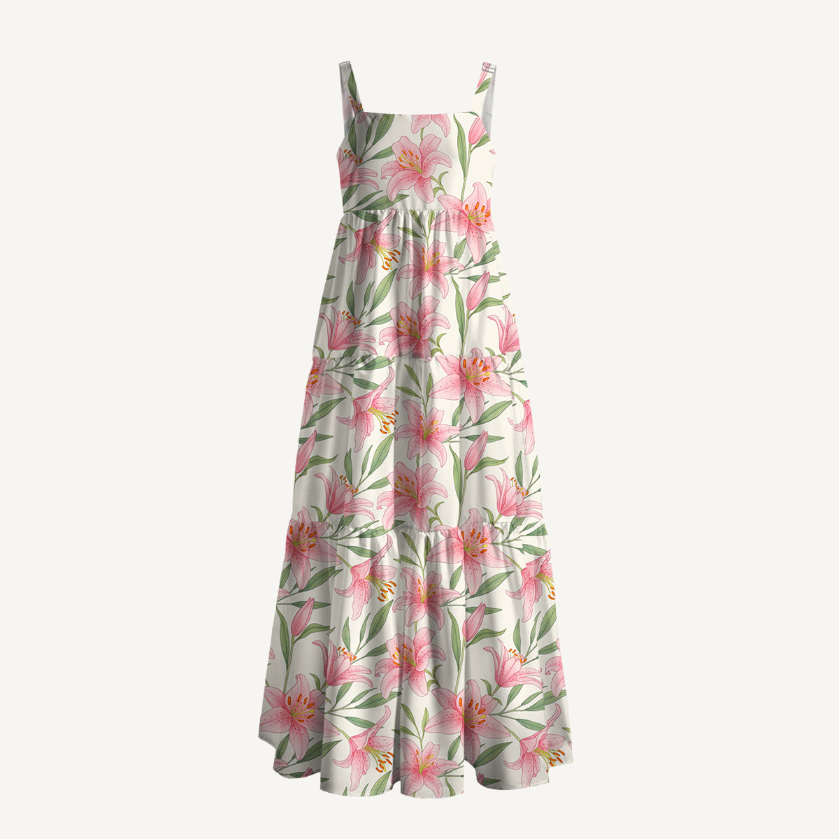 Garden Lily Printed Wide Straps Maxi Dress With Pockets