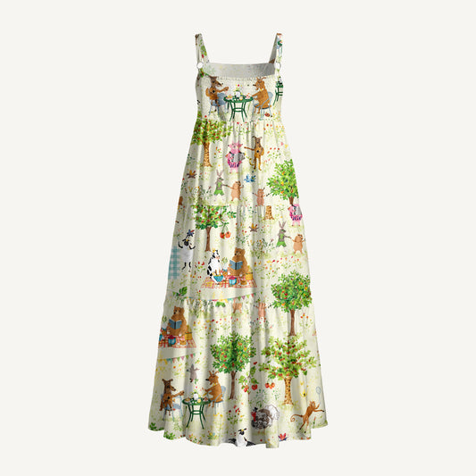 Animals Garden Party Print Wide Straps Maxi Dress With Pockets