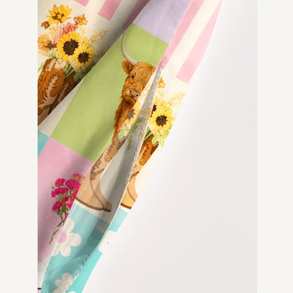 Pastel Patchwork Farmyard Print Wide Straps Maxi Dress With Pockets