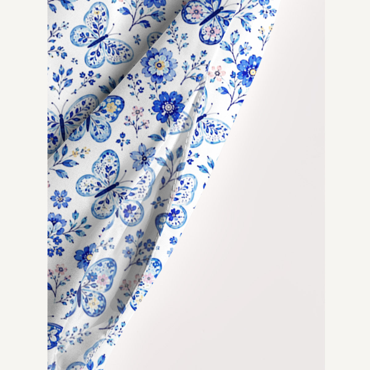 Delft Blue Butterfly Floral Print Wide Straps Maxi Dress With Pockets