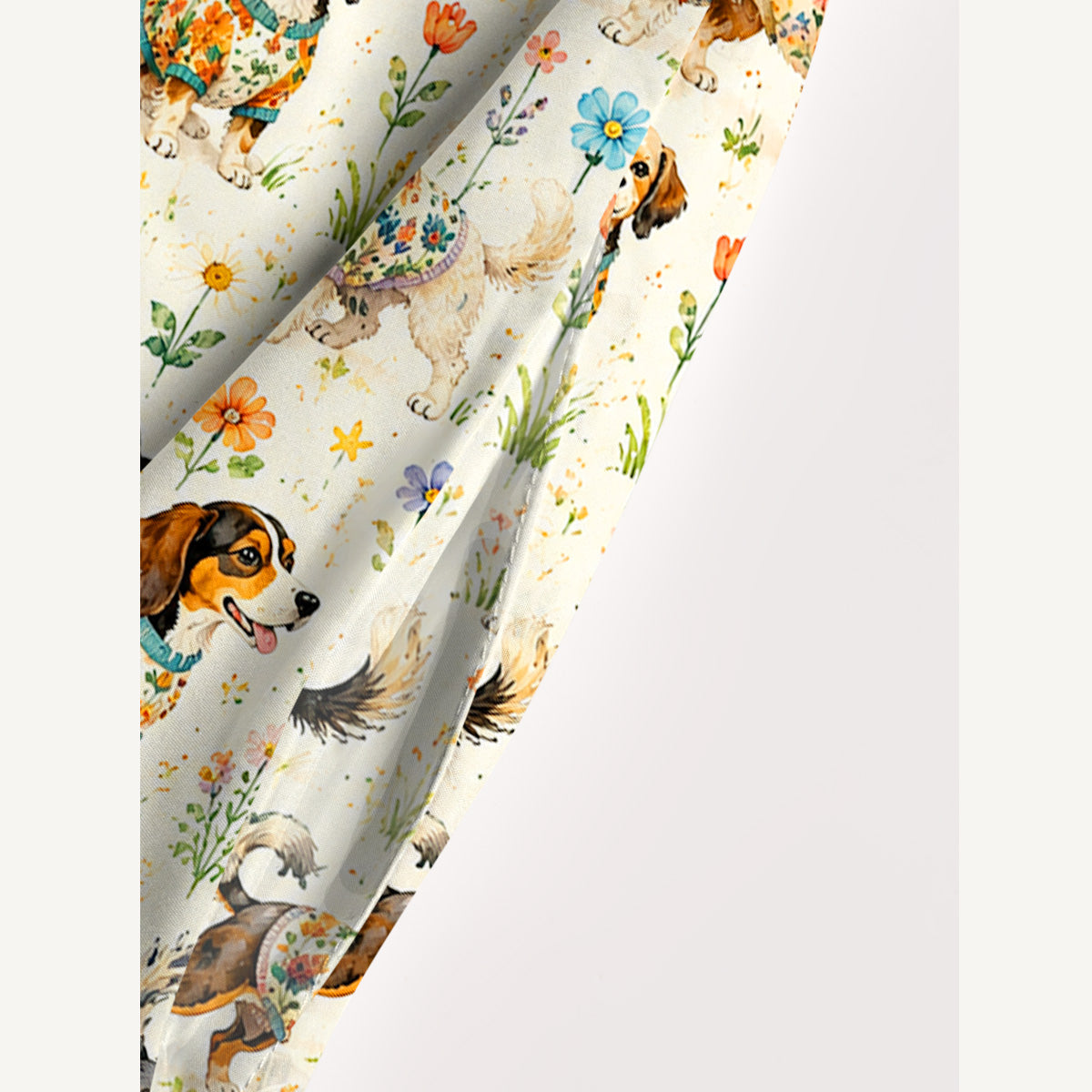 Cute Dog Garden Print Wide Straps Maxi Dress With Pockets