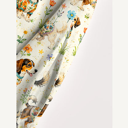 Cute Dog Garden Print Wide Straps Maxi Dress With Pockets