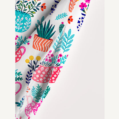 Cactus and Flowers Print Wide Straps Maxi Dress With Pockets