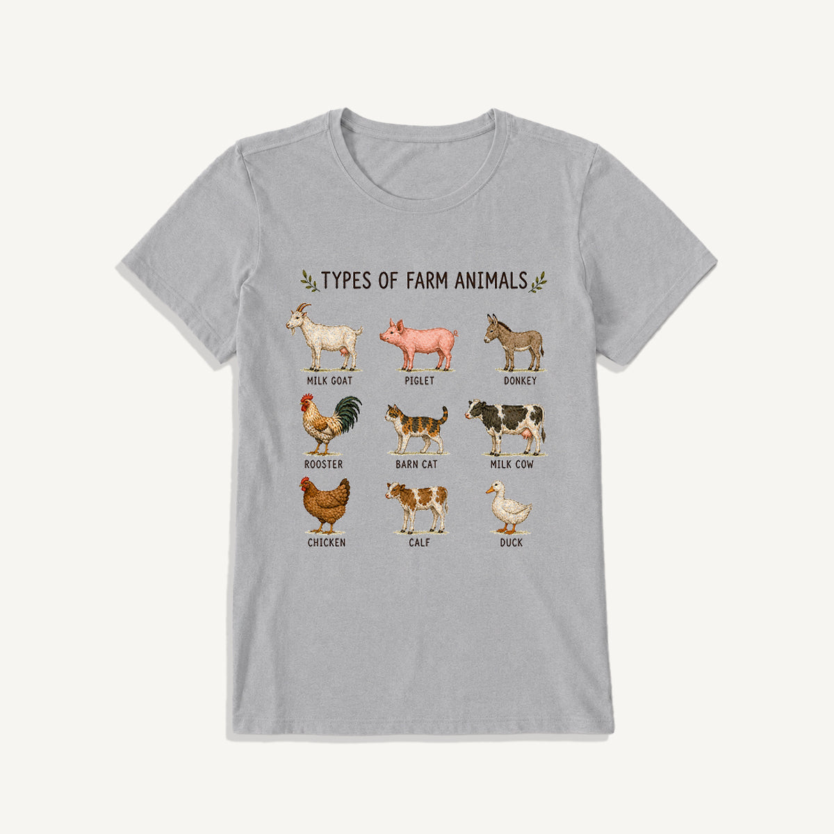 Farm Animal Guide Print Crew Neck Cotton Tee