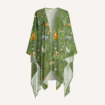 Whimsical Woodland Animals Print Kimono Wrap