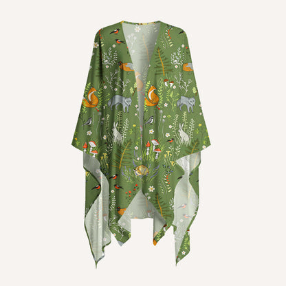 Whimsical Woodland Animals Print Kimono Wrap
