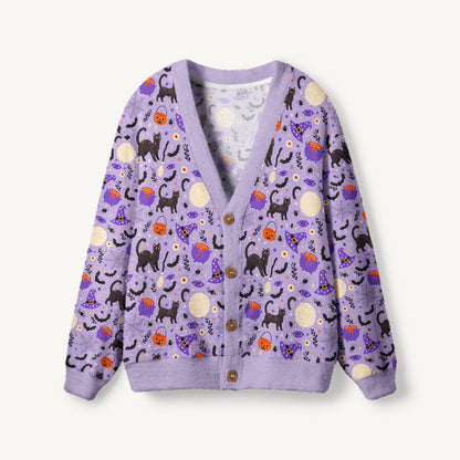 Moonlit Whiskers Print Ugly Cardigan Sweaters