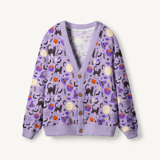 Moonlit Whiskers Print Ugly Cardigan Sweaters
