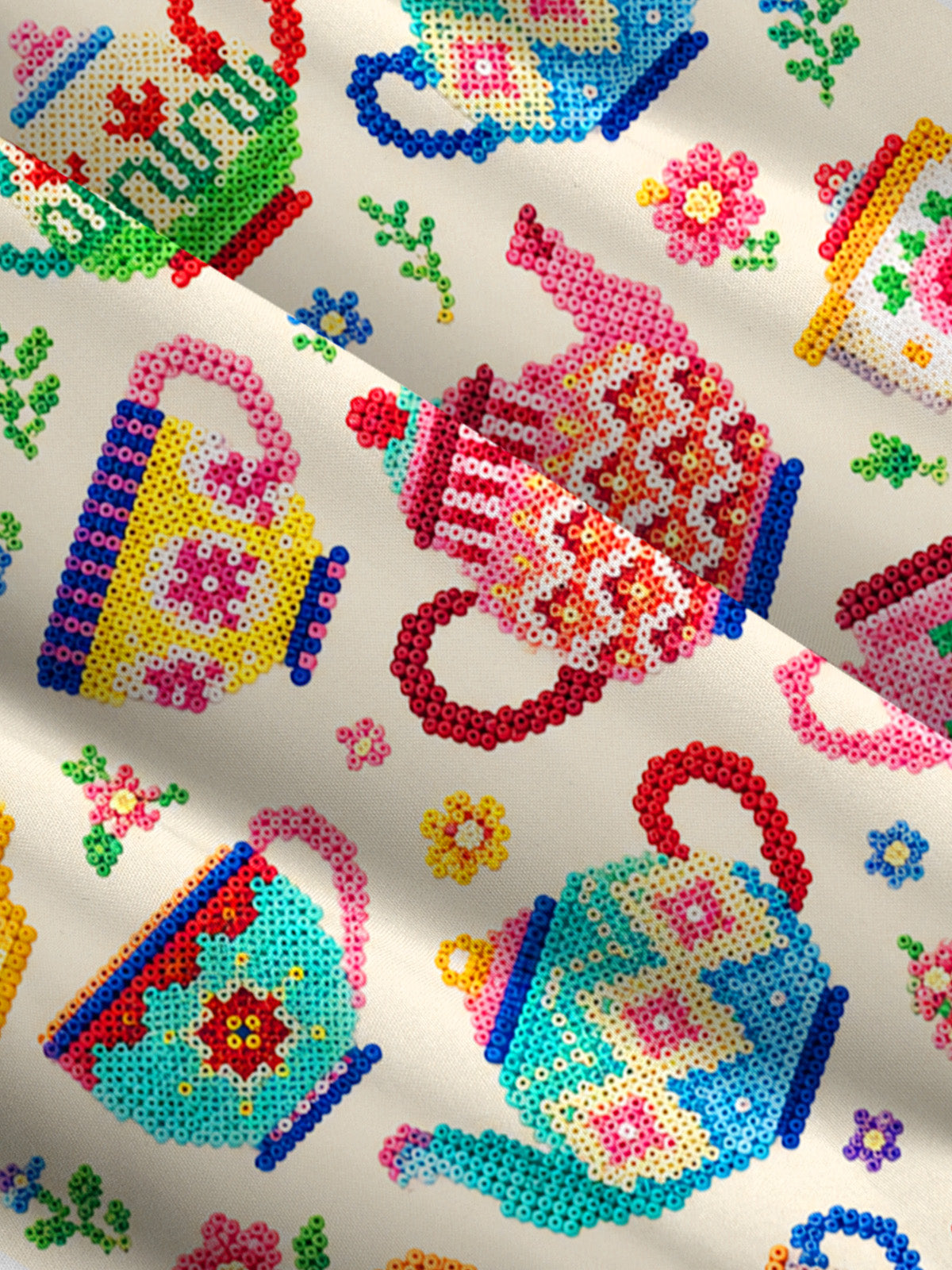 Whimsical Beaded Teapots Print Wide Straps Maxi Dress With Pockets