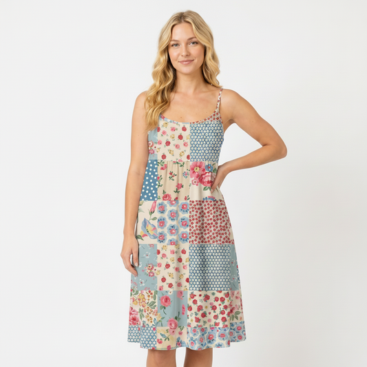 Pastel Patc Spaghetti Strap Mini Dress