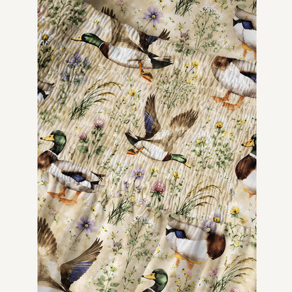 Watercolor Mallard Ducks Print Cotton Wide Straps Maxi Dress With Pockets
