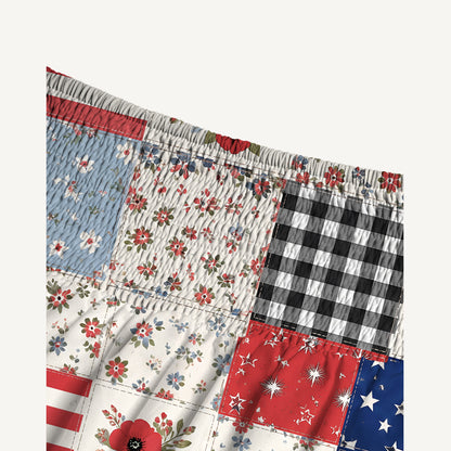 Flower Americana Patchwork Print Convertible Maxi Skirt & Strapless Dress