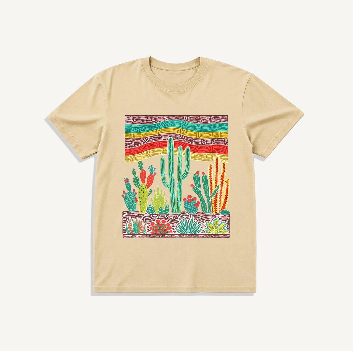 Desert Cactus Skies Print Crew Neck Cotton Tee